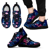 Hawaii Tropical Palm Tree And Flower Sneakers Men's Sneakers Black - Polynesian Pride