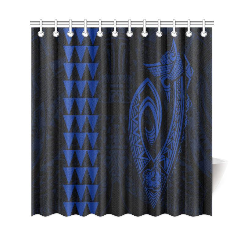 Hawaii Kakau Makau Fish Hook Polynesian Shower Curtain - Blue - Polynesian Pride