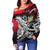 Tuvalu Women's Off Shoulder Sweaters - Tribal Jungle Pattern Red Color - Polynesian Pride