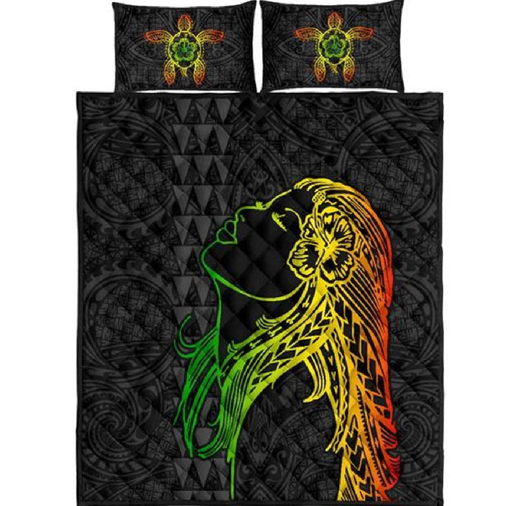 Hula Girl Quilt Bed Set Black - Polynesian Pride