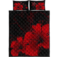 Hawaii Quilt Bed Set - Hawaii Hibiscus Black And Red Quilt Bed Set Art - Polynesian Pride