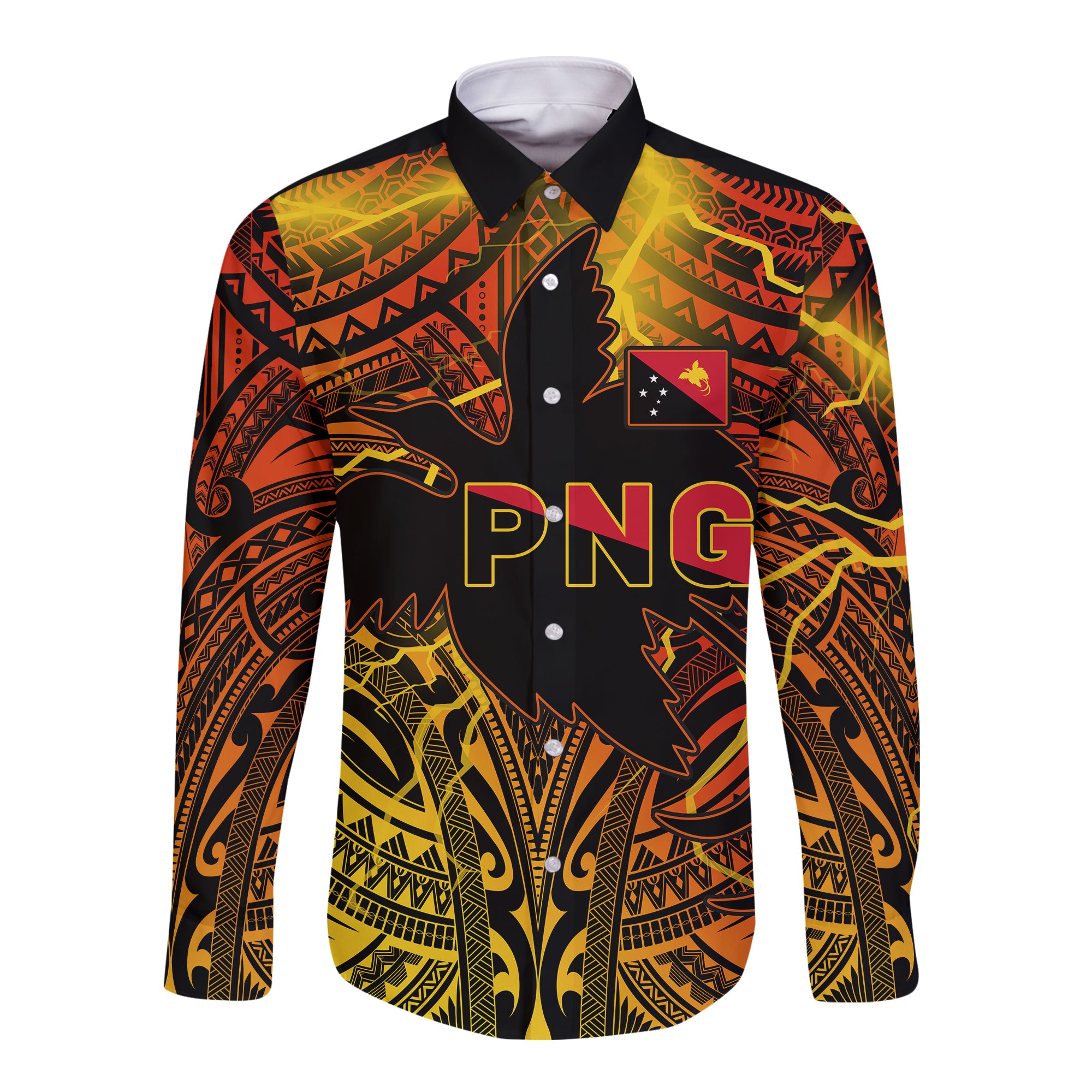 Papua New Guinea Hawaii Long Sleeve Button Shirt Stalwart Polynesian Special LT13 Unisex Black - Polynesian Pride