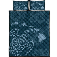 Hawaii Quilt Bed Set - Turtle Hibiscus Map Blue Quilt Bed Set Blue - Polynesian Pride