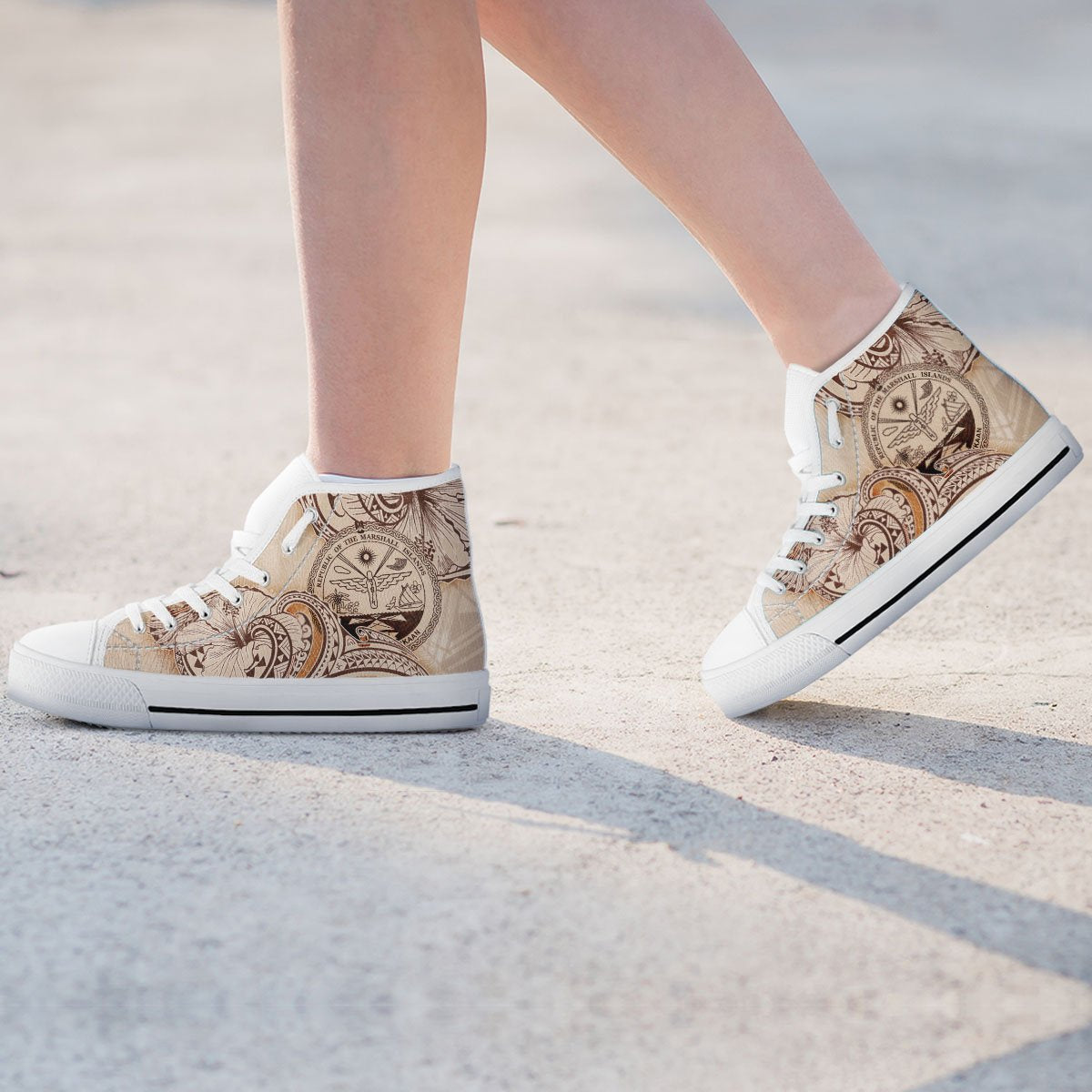 Marshall Islands High Top Shoes - Hibiscus Flowers Vintage Style - Polynesian Pride