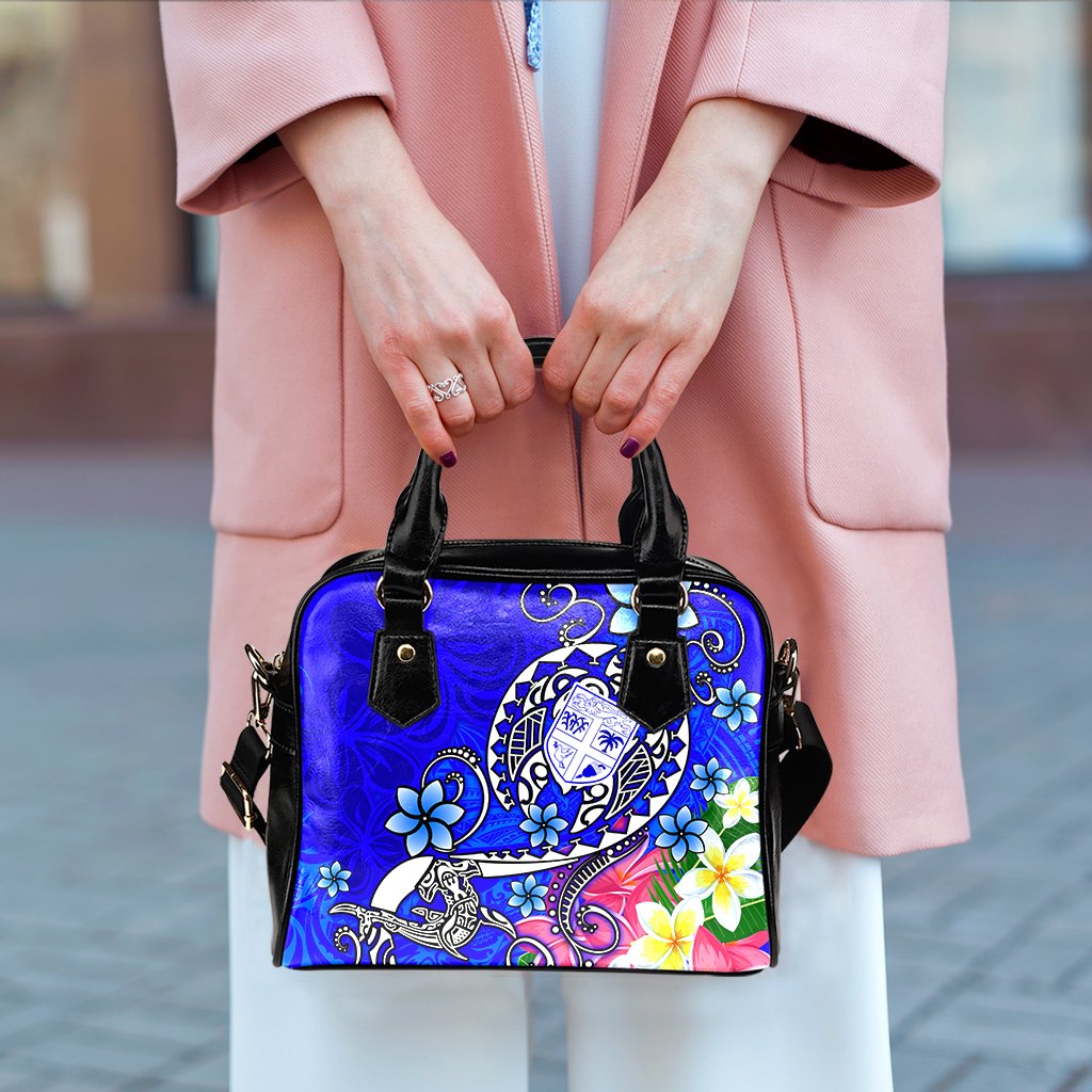 Fiji Shoulder Handbag - Turtle Plumeria (Blue) - Polynesian Pride