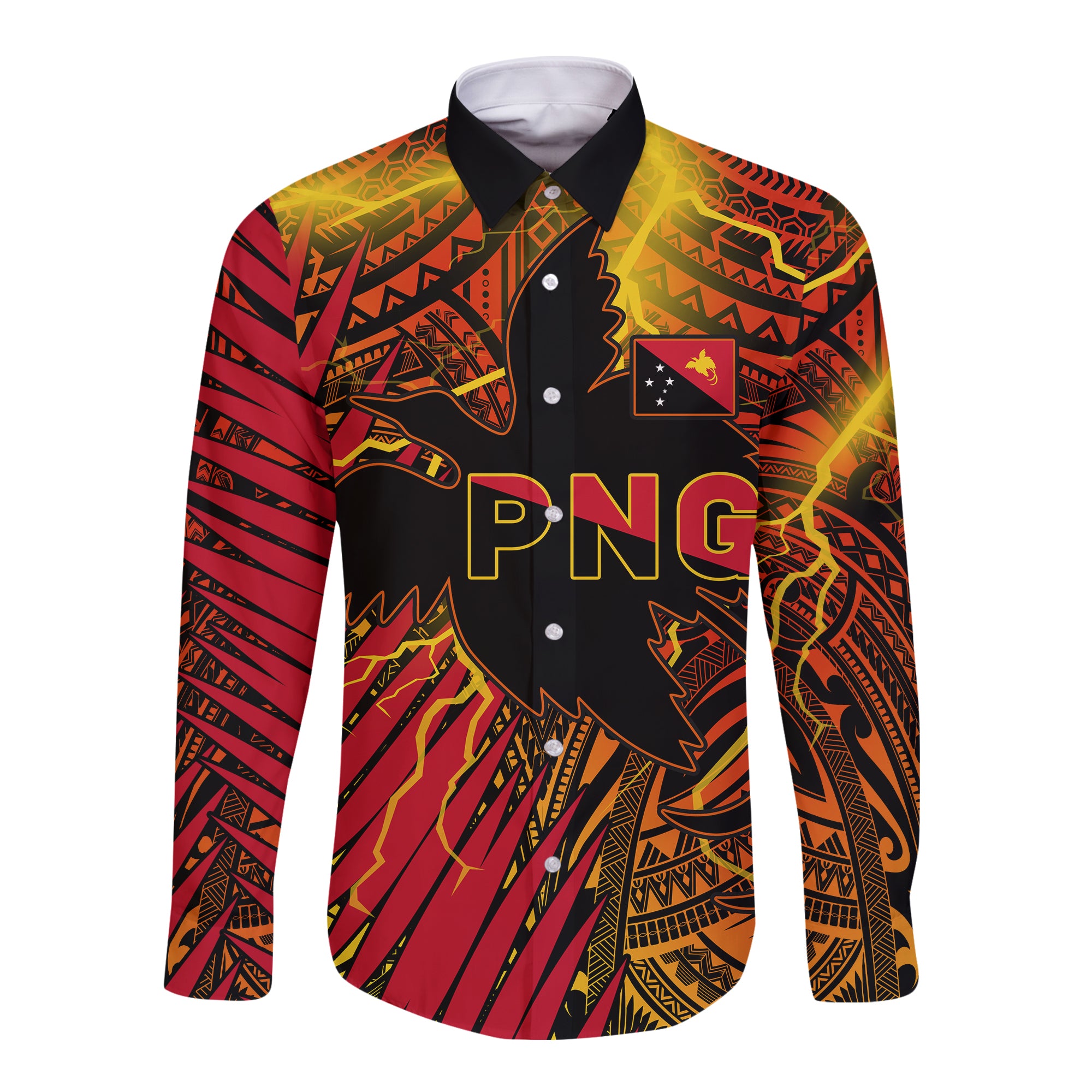 Papua New Guinea Hawaii Long Sleeve Button Shirt Style Stalwart Polynesian LT13 Unisex Black - Polynesian Pride