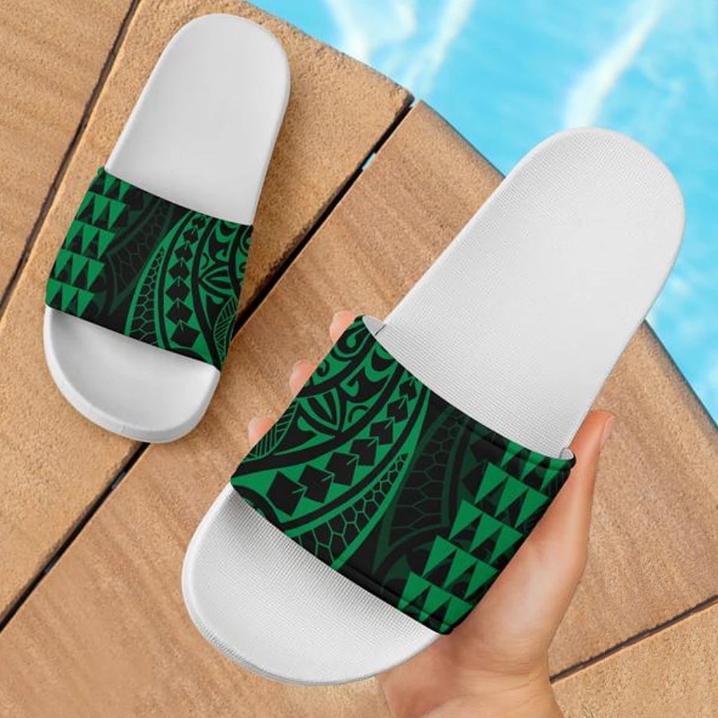 Poly Tribal Slide Sandals Green White White - Polynesian Pride