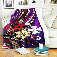 Wallis and Futuna Premium Blanket - Tribal Flower With Special Turtles Purple Color White - Polynesian Pride