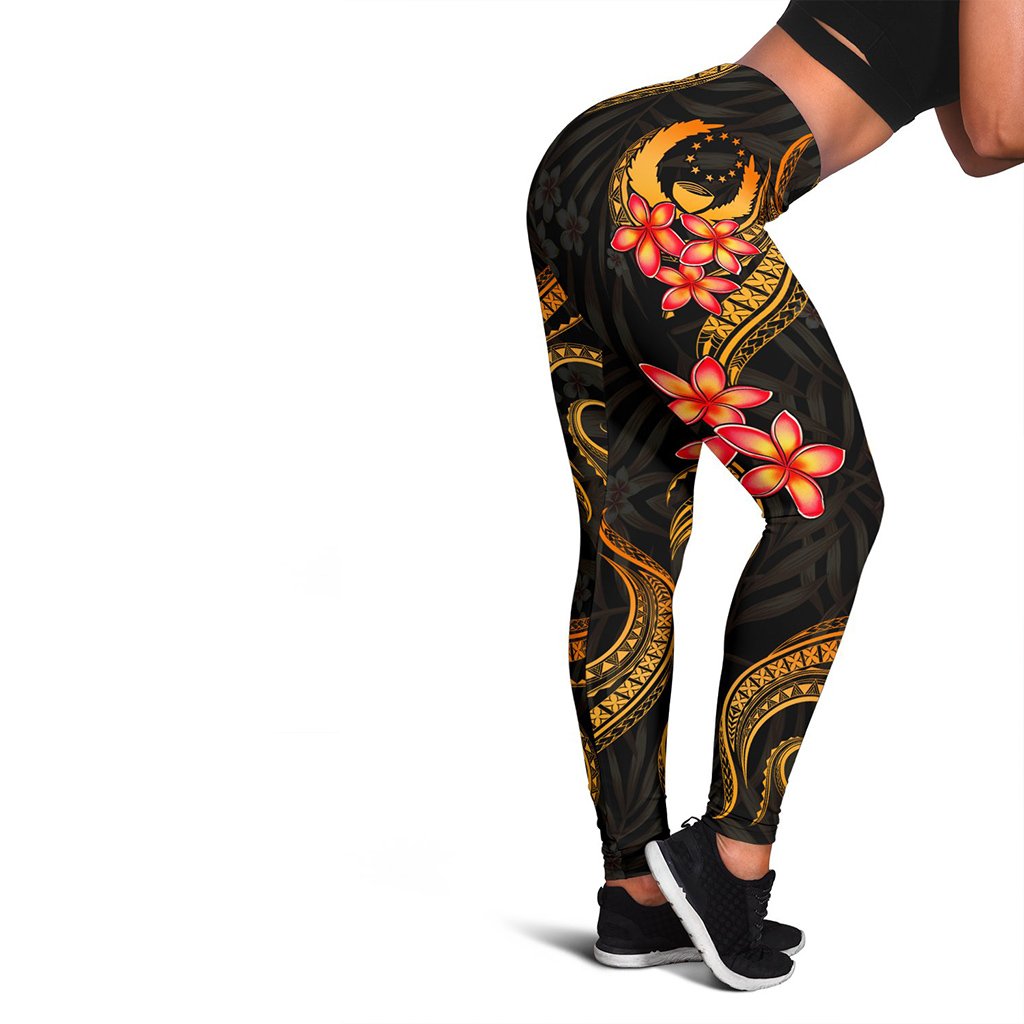 Pohnpei Micronesian Women Legging - Gold Plumeria - Polynesian Pride