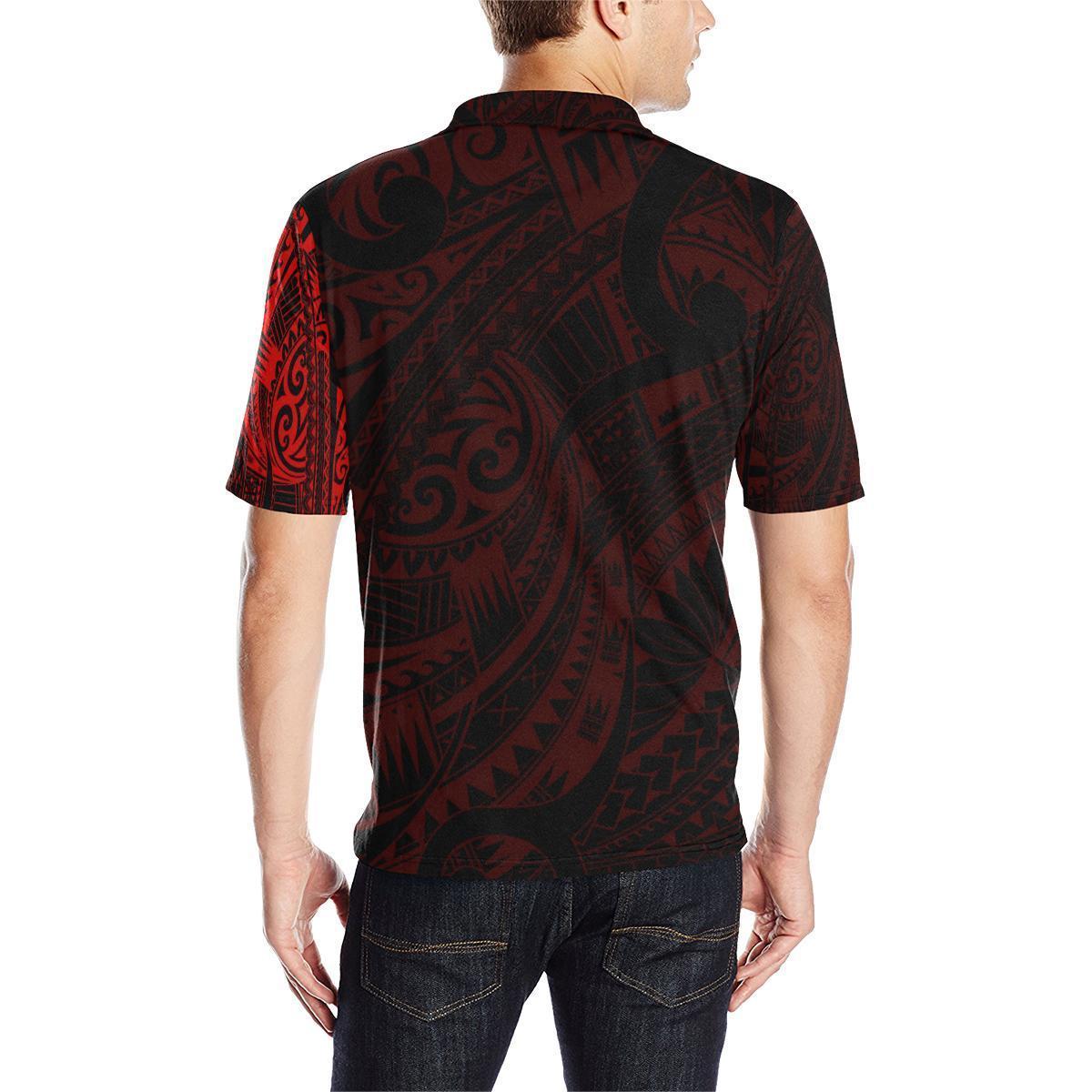 Maori Tattoo Style Black and Red Polo T Shirt - Polynesian Pride
