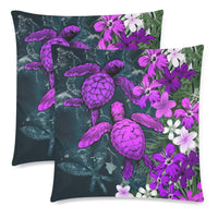 Kanaka Maoli (Hawaiian) Pillow Cases - Sea Turtle Tropical Hibiscus And Plumeria Purple - Polynesian Pride