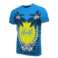 Polynesian Custom All Over T Shirt Adachi Coconut Tree Unisex Blue - Polynesian Pride