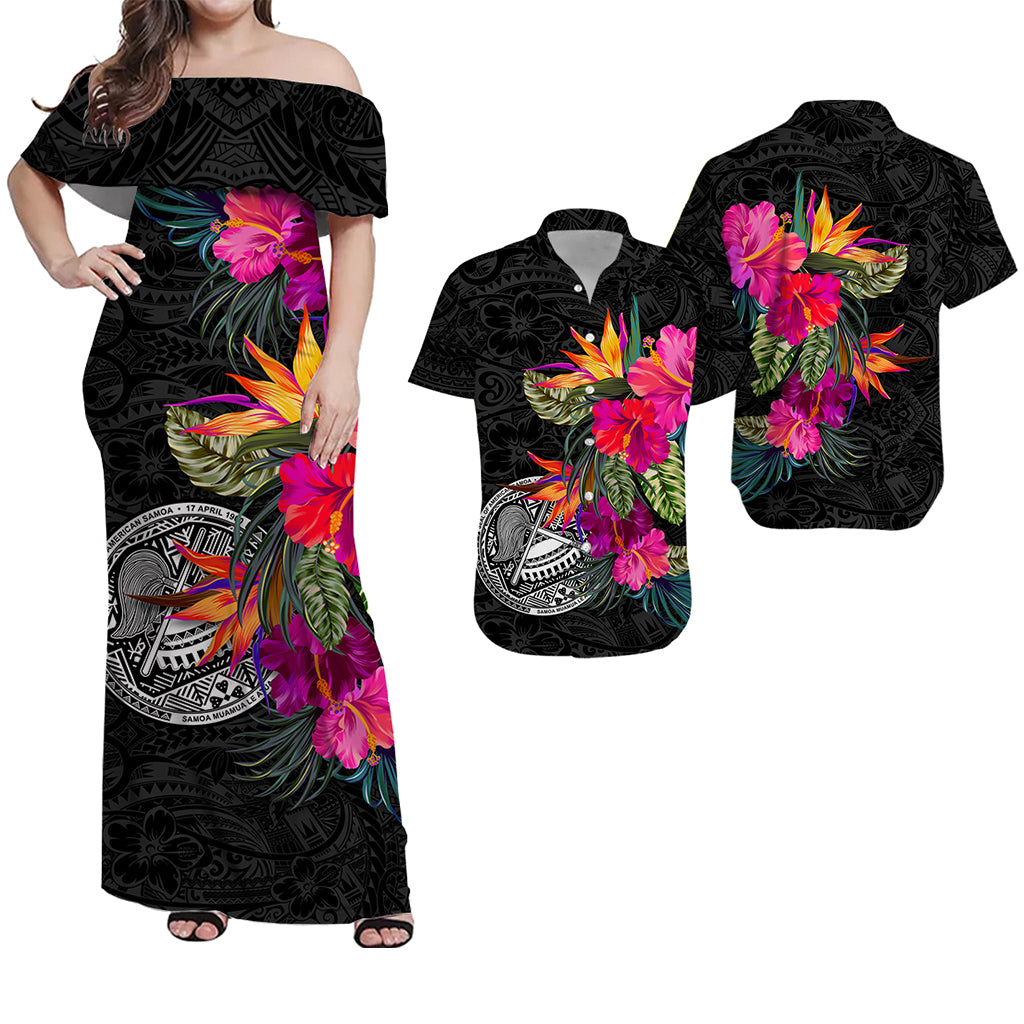 American Samoa Polynesian Hibiscus Matching Dress and Hawaiian Shirt LT12 Blue - Polynesian Pride