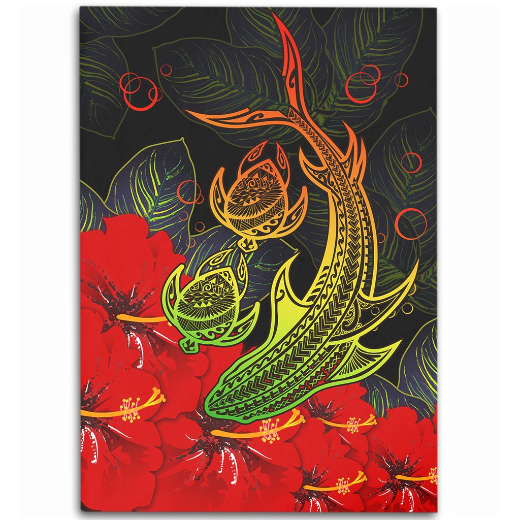 Hawaii Shark Turtle Hibiscus Area Rug - Vera Style - AH Black - Polynesian Pride