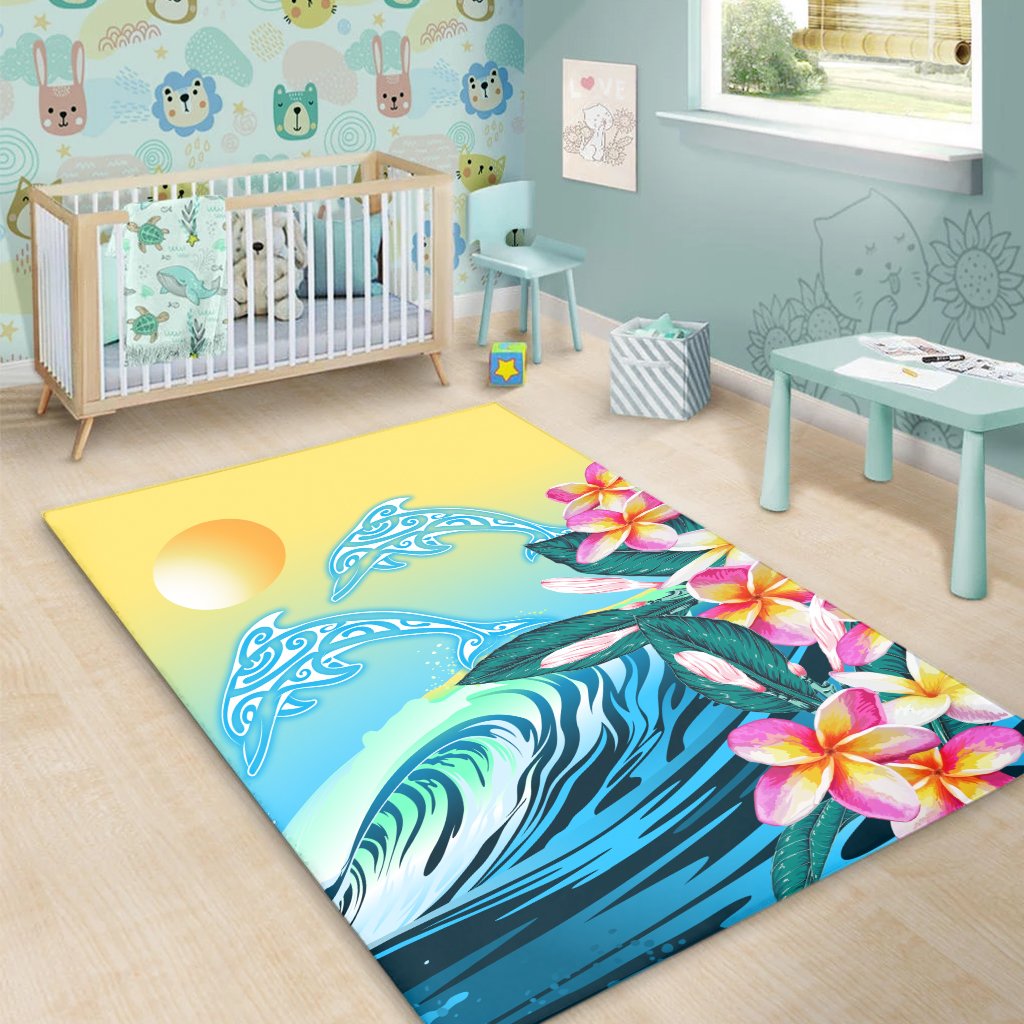 Hawaii Dolphin Plumeria Surfing Polynesian Area Rug - Muriel Style - AH - Polynesian Pride