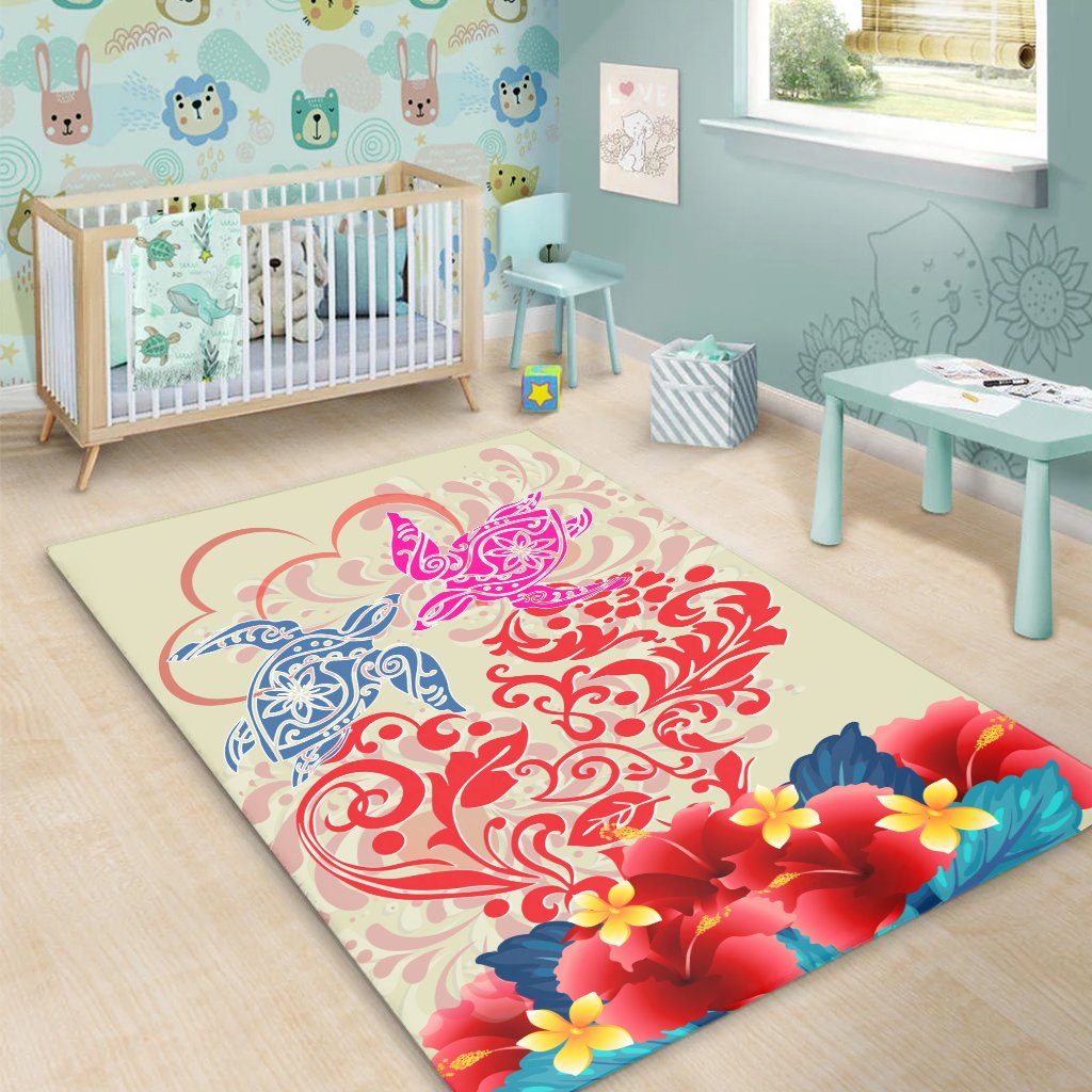 Hawaii Turtle Couple Hibiscus Valentine Pattern Area Rug - Romance Style - AH - Polynesian Pride