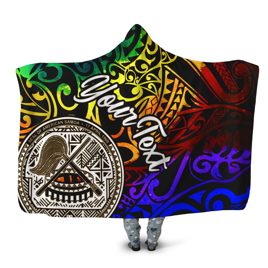 American Samoa Custom Personalised Hooded Blanket - Rainbow Polynesian Pattern Hooded Blanket Rainbow - Polynesian Pride