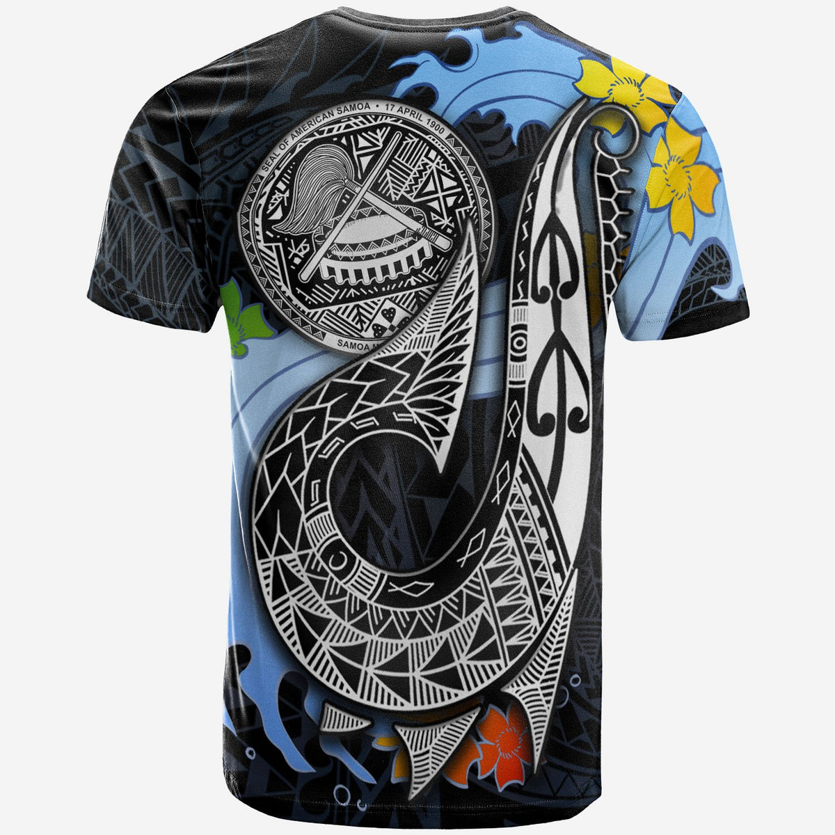 American Samoa T Shirt Fish Hooks and Wave - Polynesian Pride
