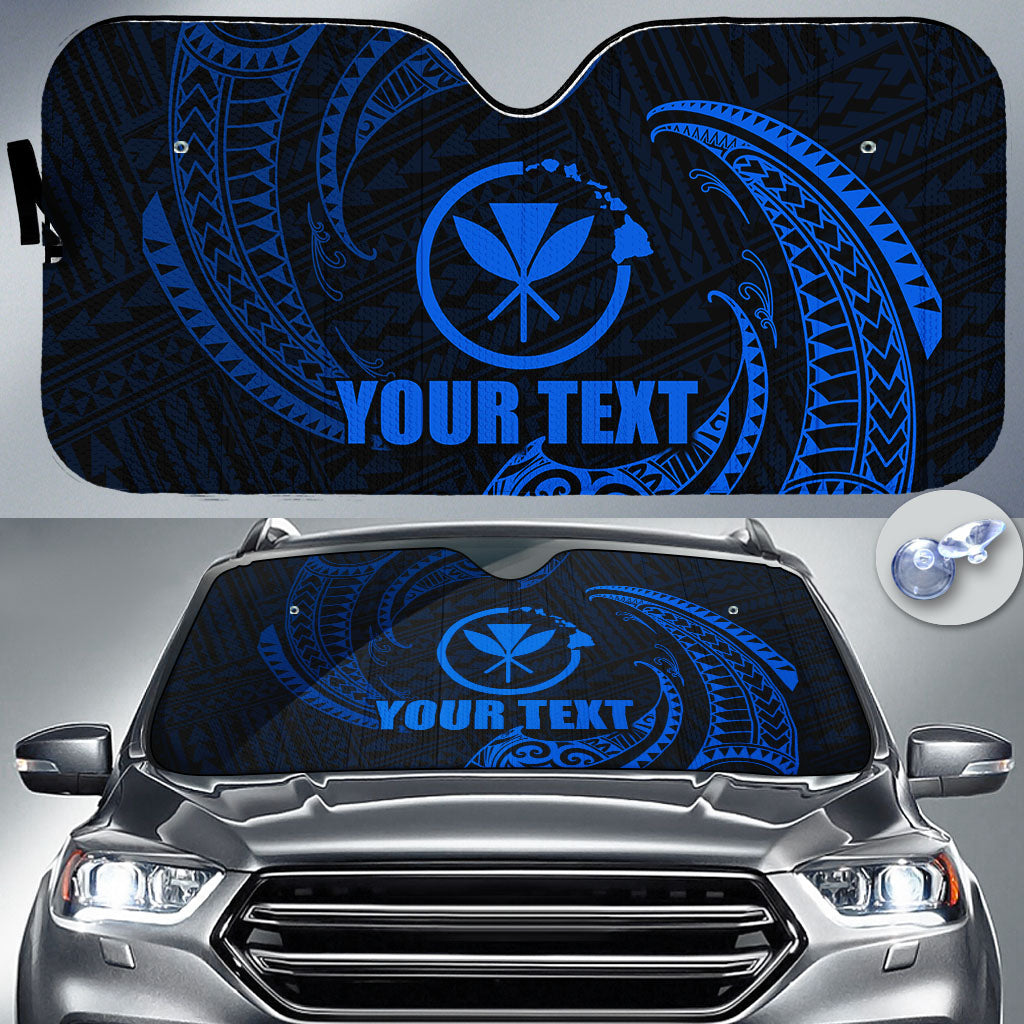 Polynesian Hawaii Custom Personalised Sun Shades - Blue Tribal Wave LT6 Auto Sun Shade Universal Fit Blue - Polynesian Pride