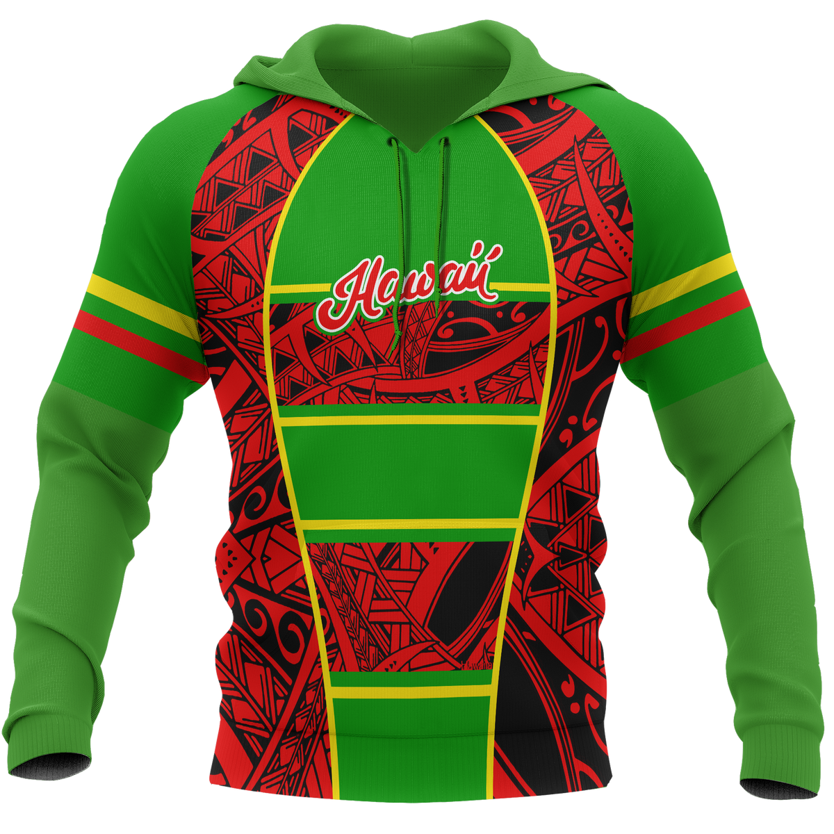 Hawaii Kanaka Maoli Flag All Over Hoodie Unisex Green - Polynesian Pride