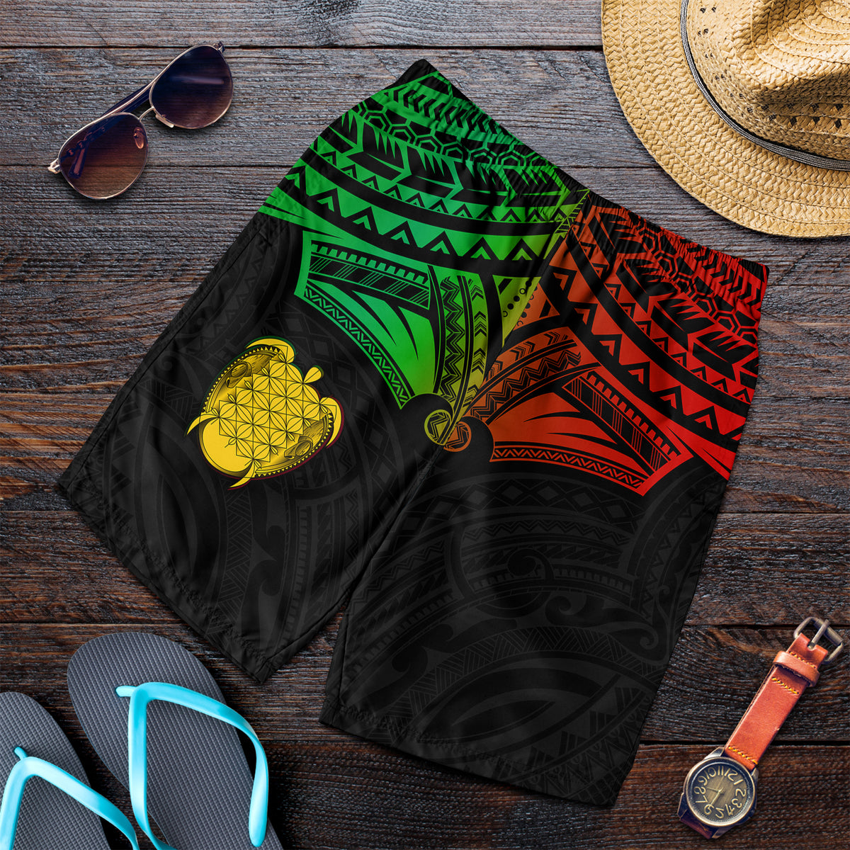 Vanuatu Heart Polynesian Men Short Turtle Sand Drawings LT13 - Polynesian Pride