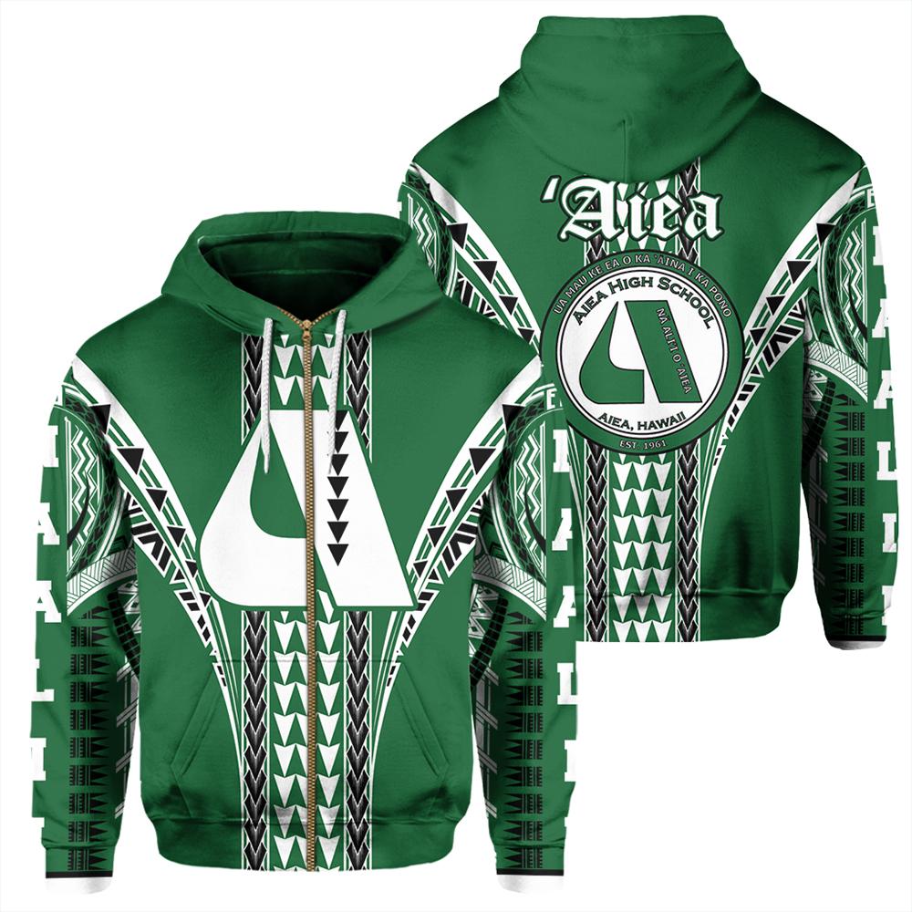 Hawaii Hoodie Aiea High Zip Hoodie Unisex Green - Polynesian Pride