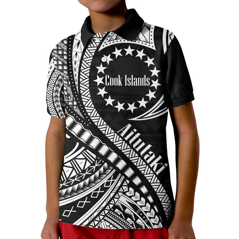 Custom Aitutaki Cook Islands Polo Shirt Black Polynesian Wave Style LT9 Kid Black - Polynesian Pride