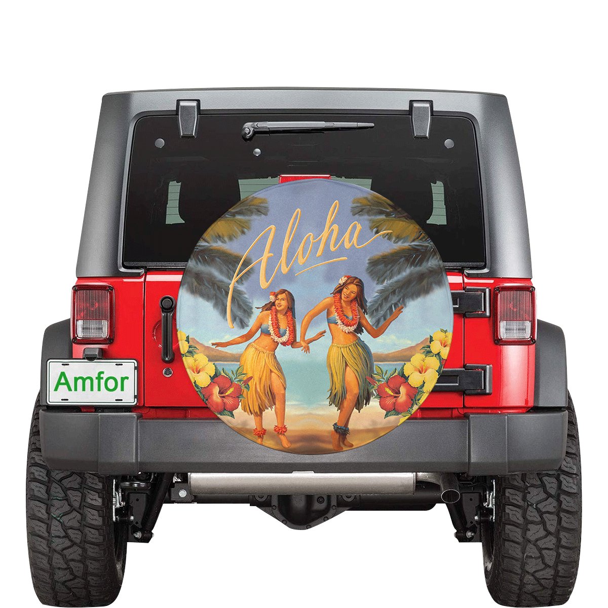 Aloha Hula Dance Hibiscus Spare Tire Cover AH Black - Polynesian Pride