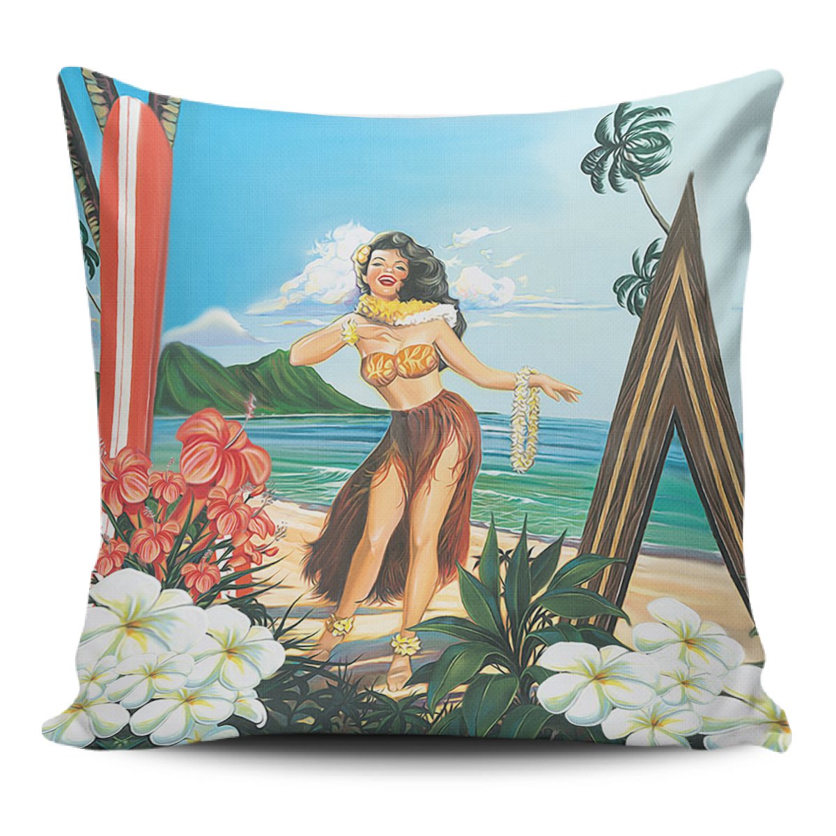 Aloha Hula Dance Pillow Covers One Size Zippered Pillow Case 18"x18"(Twin Sides) Black - Polynesian Pride
