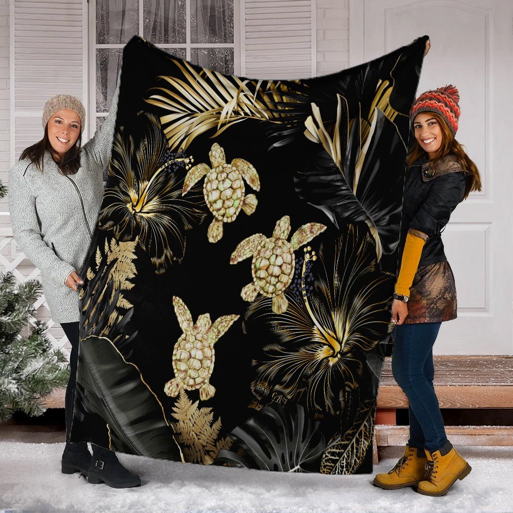 Hawaii Blanket - Golden Tropical Turtle Premium Blankets AH - Polynesian Pride