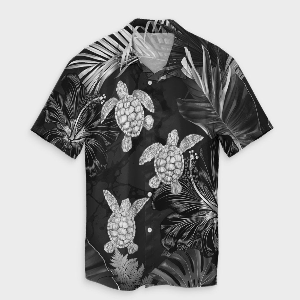 Hawaiian - Silver Tropical Turtle Hawaiian Shirt AH Unisex Black - Polynesian Pride