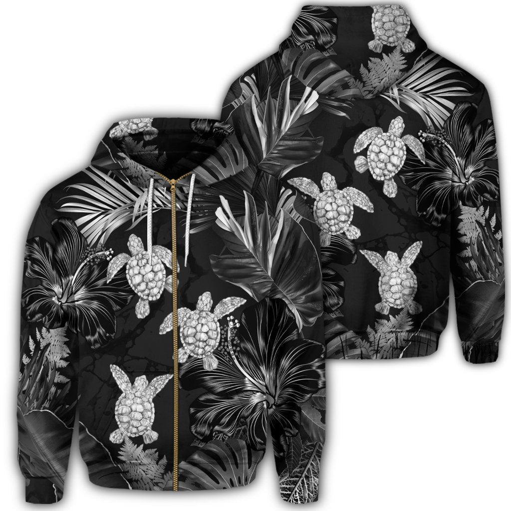 Hawaiian Silver Tropical Turtle Zip Hoodie Unisex Art - Polynesian Pride