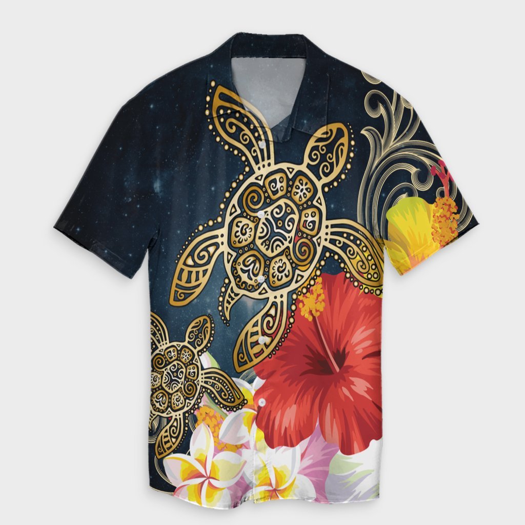 Hawaiian - Hawaii Honu Hibiscus Galaxy Hawaiian Shirt - AH Unisex Black - Polynesian Pride