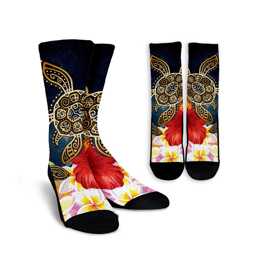 Hawaiian - Hawaii Honu Hibiscus Galaxy Crew Socks - AH Crew Socks White - Polynesian Pride