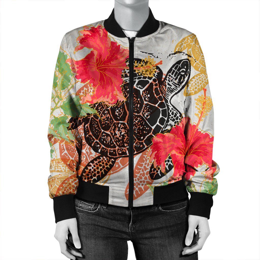 Hawaiian - Hawaii Turtle Art Hibiscus Bomber Jacket - AH - Polynesian Pride