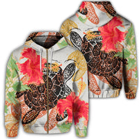 Hawaiian Hawaii Turtle Art Hibiscus Zip Hoodie Unisex Art - Polynesian Pride