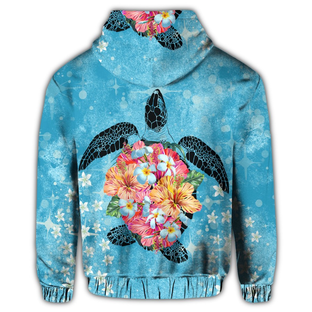 Hawaiian Hawaii Turtle Hibiscus Plumeria Zip Hoodie - Polynesian Pride