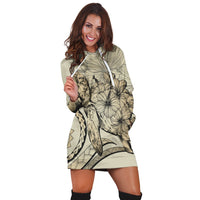 Hawaiian - Hawaii Turtle Hibiscus Polynesian Vintage Hoodie Dress - Beige - AH - Polynesian Pride