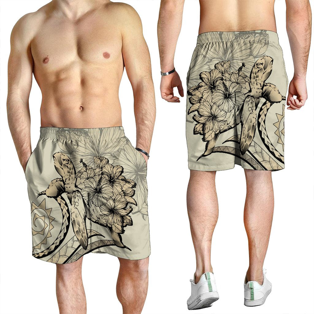 Hawaiian - Hawaii Turtle Hibiscus Polynesian Vintage Men's Shorts - Beige - AH - Polynesian Pride