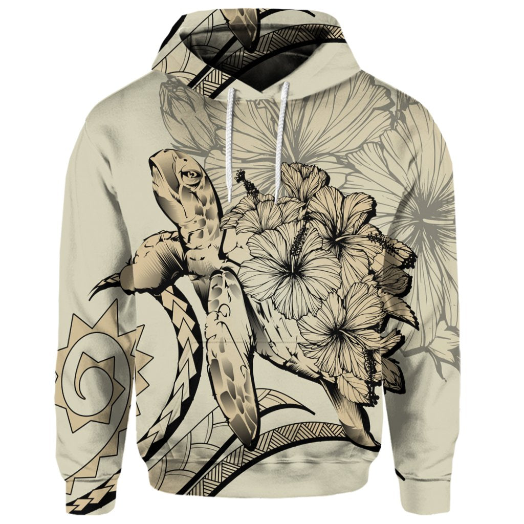 Custom Hawaiian Hawaii Turtle Hibiscus Polynesian Vintage Hoodie Beige - Polynesian Pride