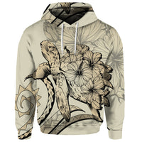 Custom Hawaiian Hawaii Turtle Hibiscus Polynesian Vintage Hoodie Beige - Polynesian Pride