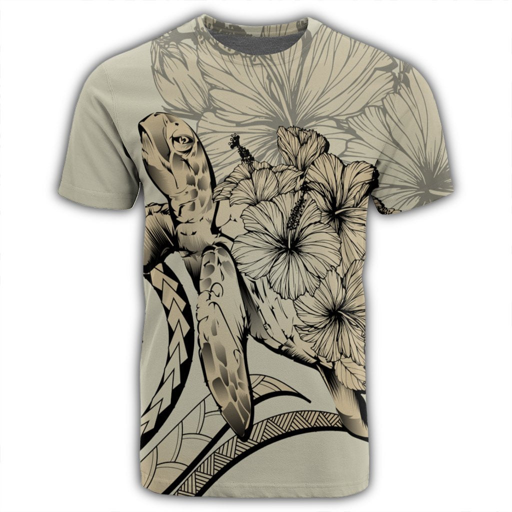 Hawaiian Hawaii Turtle Hibiscus Polynesian Vintage T Shirt Beige - Polynesian Pride