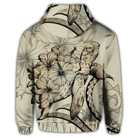 Hawaiian Hoodie Hawaiian Turtle Hibiscus Polynesian Vintage Hoodie Beige - Polynesian Pride