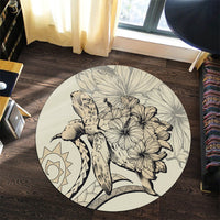 Hawaiian - Hawaii Turtle Hibiscus Polynesian Vintage Round Carpet - Beige - AH - Polynesian Pride