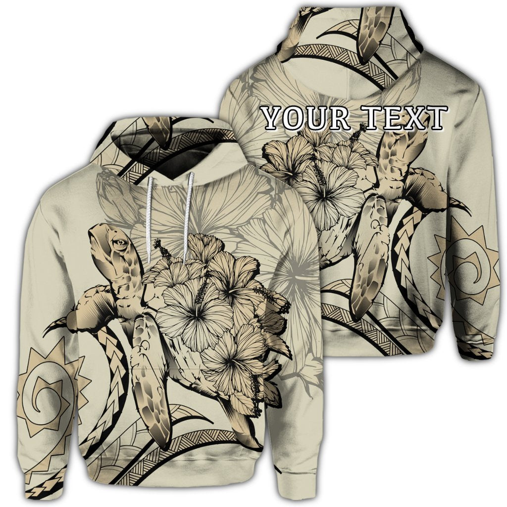 Custom Hawaiian Hawaii Turtle Hibiscus Polynesian Vintage Hoodie Beige Unisex Art - Polynesian Pride