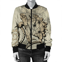 Hawaiian - Hawaii Turtle Hibiscus Polynesian Vintage Bomber Jacket - Beige - AH - Polynesian Pride