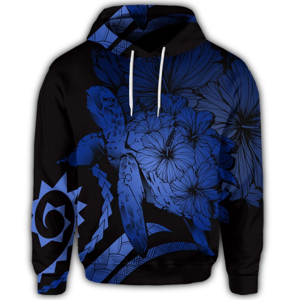 Hawaiian Hoodie Hawaiian Turtle Hibiscus Polynesian Vintage Hoodie Blue - Polynesian Pride