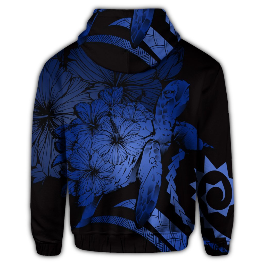 Hawaiian Hoodie Hawaiian Turtle Hibiscus Polynesian Vintage Hoodie Blue - Polynesian Pride