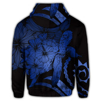 Hawaiian Hoodie Hawaiian Turtle Hibiscus Polynesian Vintage Hoodie Blue - Polynesian Pride