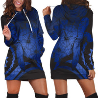Hawaiian - Hawaii Turtle Hibiscus Polynesian Vintage Hoodie Dress - Blue - AH Black - Polynesian Pride